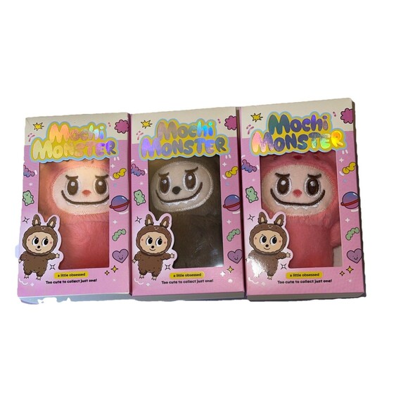 Mochi Monster Mochi Monster Keychains, Set of 3 Plush Collectible Pink/Brown New - Picture 1 of 7